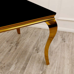 Louis Gold 1m Dining Table with Black Glass