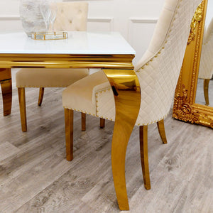 Louis Gold 1m Dining Table with White Glass