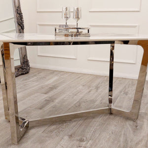 Lucien 1.6 Chrome Dining Table with Polar White Sintered Stone Top
