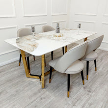 Load image into Gallery viewer, Lucien 1.8 Gold Dining Table with Pandora Gold Sintered Stone Top
