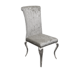 Nicole Dining Chair in Silver Crushed Velvet with a line stitch detail