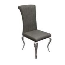 Load image into Gallery viewer, Nicole Dining Chair in Dark Grey Leather with a line stitch detail
