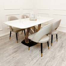 Load image into Gallery viewer, Orion Gold 1.8 Dining Table with Polar White Sintered Stone Top
