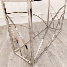 Load image into Gallery viewer, Stella Chrome Console Table with Stomach Ash Grey Sintered Top

