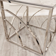 Load image into Gallery viewer, Stella Chrome Lamp Table with Stomach Ash Grey Sintered Top
