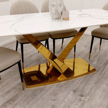Load image into Gallery viewer, Valeo Gold 1.8 Dining Table with Polar White Sintered Stone Top
