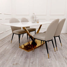 Load image into Gallery viewer, Valeo Gold 1.8 Dining Table with Polar White Sintered Stone Top

