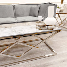 Load image into Gallery viewer, Vesta Chrome Coffee Table with Stomach Ash Sintered Stone Top

