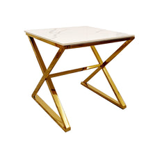 Load image into Gallery viewer, Zion Gold Lamp Table with Polar White Sintered Top

