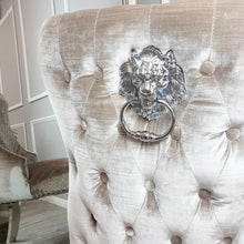 Load image into Gallery viewer, Chelsea Dining chair in Beige Shimmer with Lion Knocker
