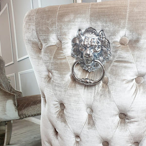 Chelsea Dining chair in Beige Shimmer with Lion Knocker