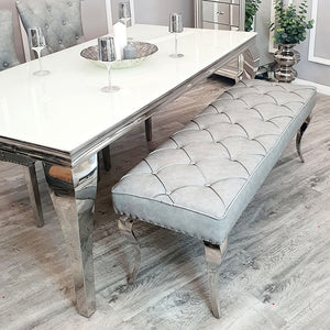 Louis Dining Bench in Light Grey Leather