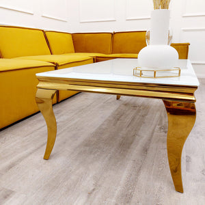 Louis Gold Coffee Table with White Glass Top
