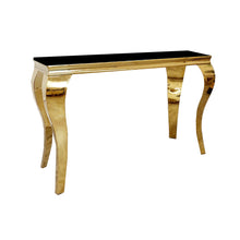 Load image into Gallery viewer, Louis Gold Console Table in Black Glass Top
