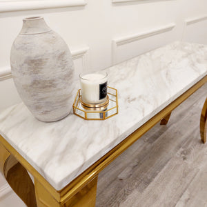 Louis Gold Console Table with Ivory Smoke Marble Top