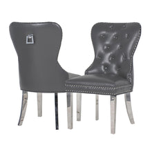 Load image into Gallery viewer, Mayfair Dining Chair in Dark Grey Leather with Square knocker

