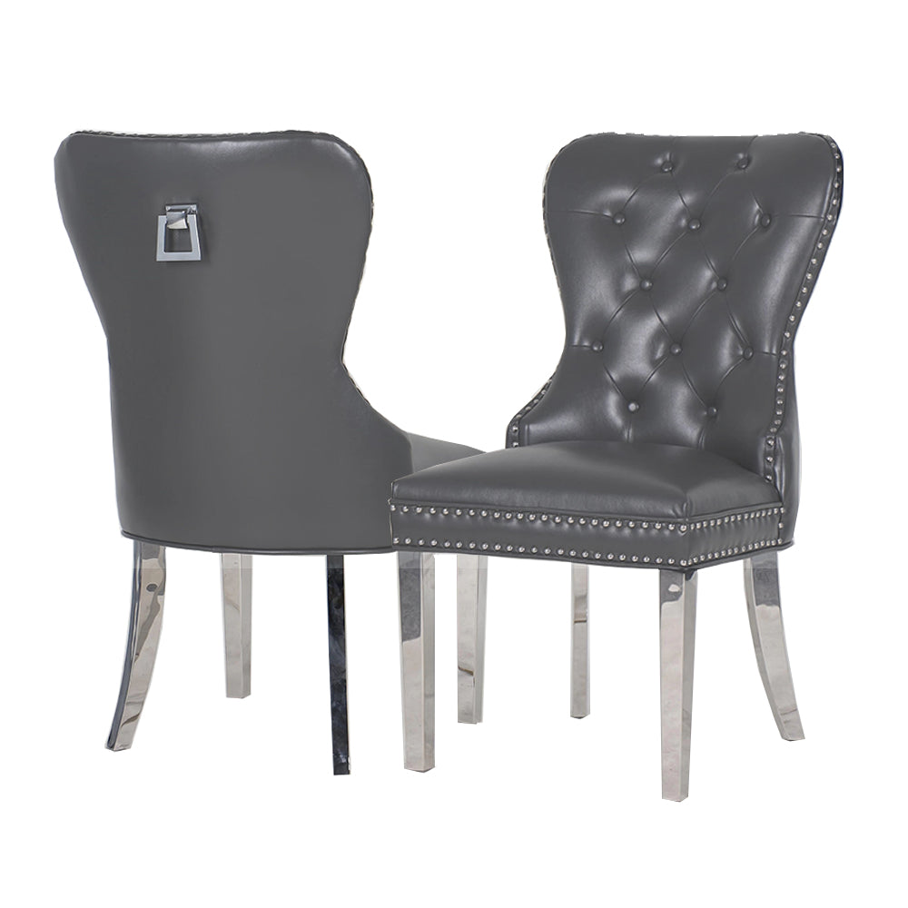 Mayfair Dining Chair in Dark Grey Leather with Square knocker