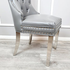 Mayfair Dining Chair in Light Grey Leather with Square knocker