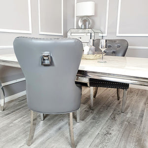 Mayfair Dining Chair in Light Grey Leather with Square knocker