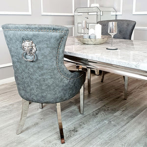 Megan dining Chair Dark Grey Leather with Lion Knocker