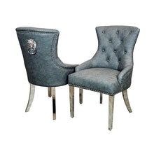 Load image into Gallery viewer, Megan dining Chair Dark Grey Leather with Lion Knocker
