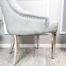 Load image into Gallery viewer, Megan dining Chair Light Grey Leather with Lion Knocker
