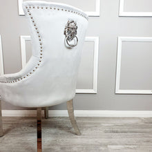 Load image into Gallery viewer, Megan dining Chair Light Grey Velvet with Lion Knocker
