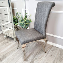 Load image into Gallery viewer, Nicole Dining Chair in Dark Grey Leather with a cross stitch detail
