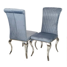 Load image into Gallery viewer, Nicole Dining Chair in Dark Grey velvet with a cross stitch detail
