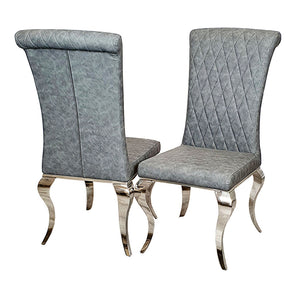 Nicole Dining Chair in Dark Grey Leather with a cross stitch detail