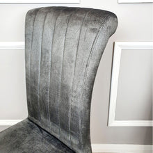 Load image into Gallery viewer, Nicole Dining Chair in Dark Grey Distressed Velvet with a line stitch detail
