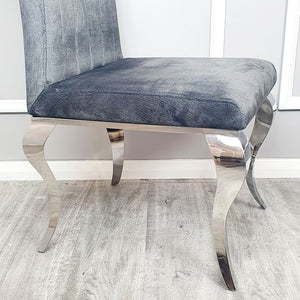 Nicole Dining Chair in Dark Grey Distressed Velvet with a line stitch detail