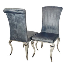 Load image into Gallery viewer, Nicole Dining Chair in Dark Grey Distressed Velvet with a line stitch detail
