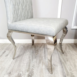 Nicole Dining Chair in Light Grey Leather with a cross stitch detail