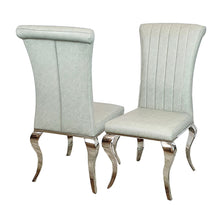 Load image into Gallery viewer, Nicole Dining Chair in Light Grey Leather with a line stitch detail

