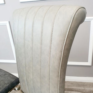 Nicole Dining Chair in Light Grey Leather with a line stitch detail