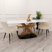 Load image into Gallery viewer, Orion Gold 1.8 Dining Table with Polar White Sintered Stone Top
